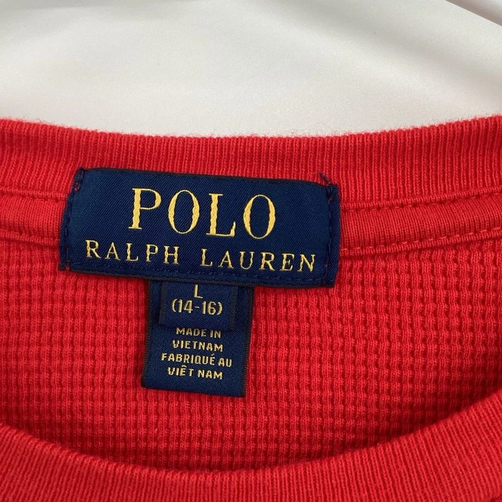 Boys Polo Ralph Lauren Long Sleeved Thermal Waffle Knit‎ Shirt Red Large (14-16)